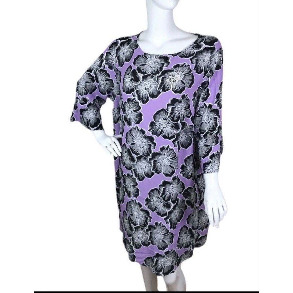 Ellos Sz Plus 26 Lavender Large Floral Summer Dress Keyhole Back RN92200